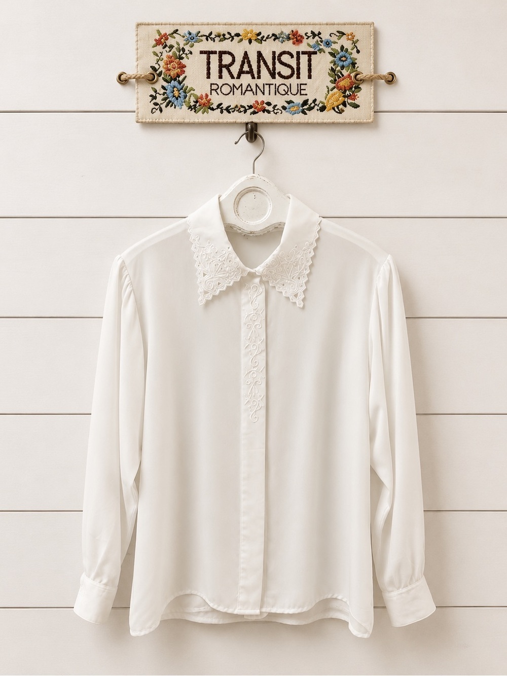 TRANSIT ROMANTIQUE Off-White Embroidered Blouse Size L (Estimated)